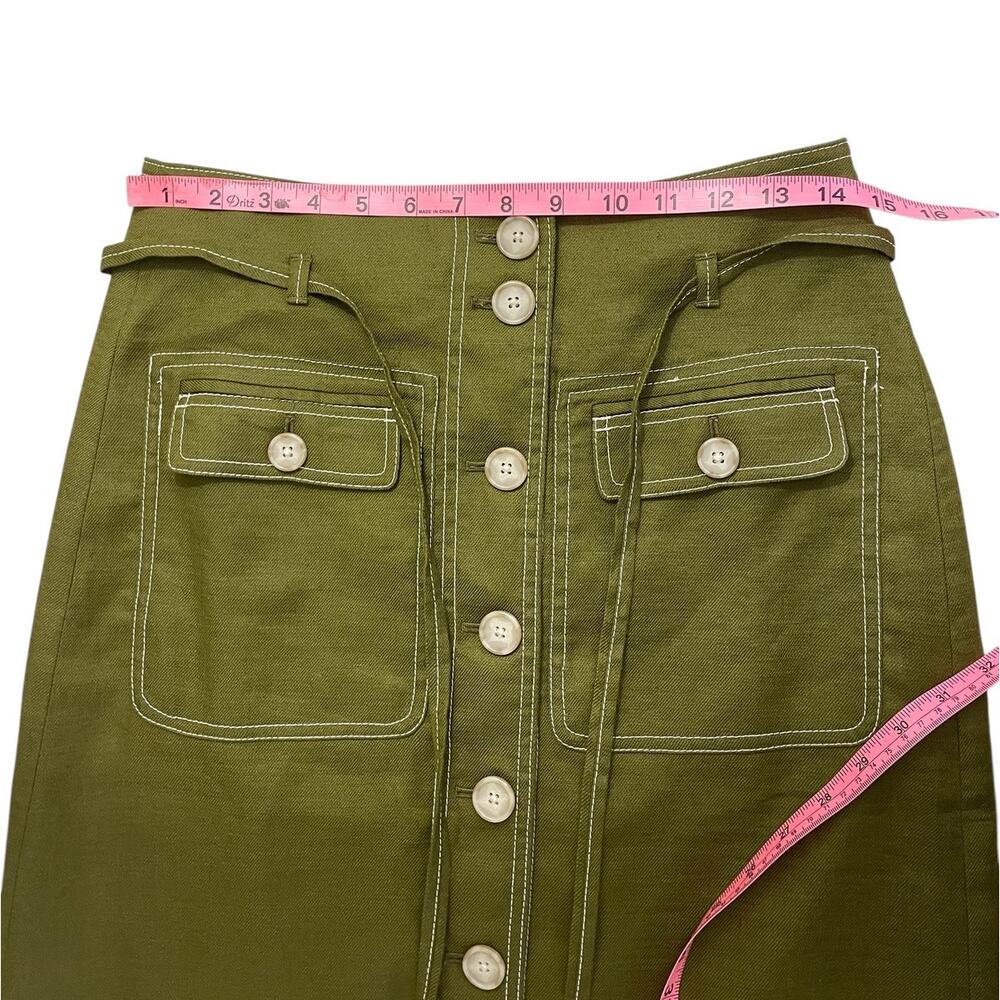 J.Crew Linen Blend Button Front A-Line Skirt Green Sz 6T Classic Preppy Chic - Picture 9 of 13